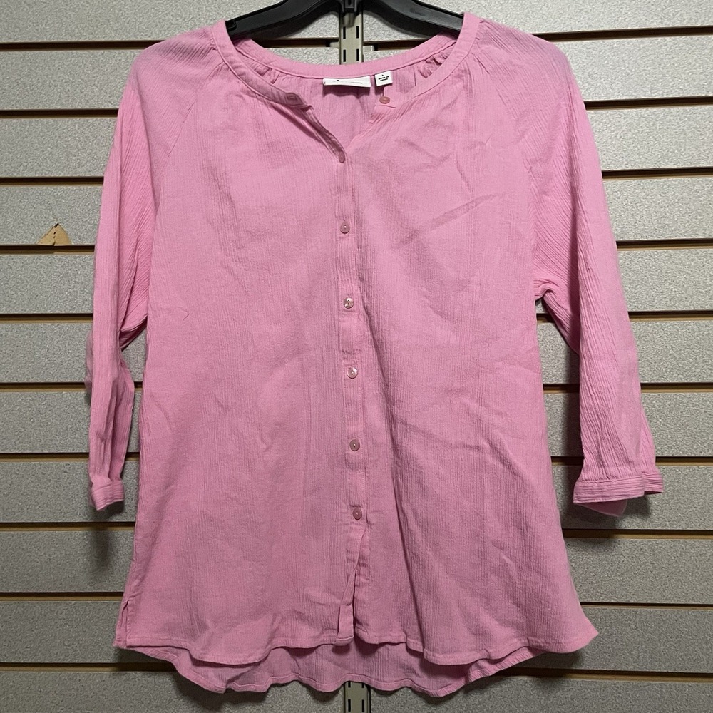 D‎ & Co Large Pink 3/4 Sleeve Button Up Blouse